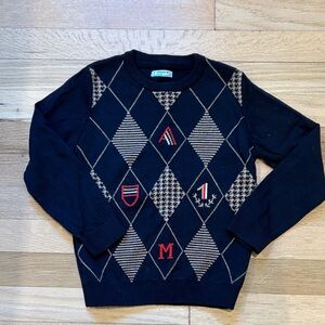 Boys Navy Blue Argyle Crewneck Sweater